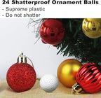 Red & Gold 2.5" Christmas Balls Christmas Tree Decoration Ornaments Shatterproof Hanging Balls for Birthday Halloween Holiday Wedding Decorations Set of 24pcs