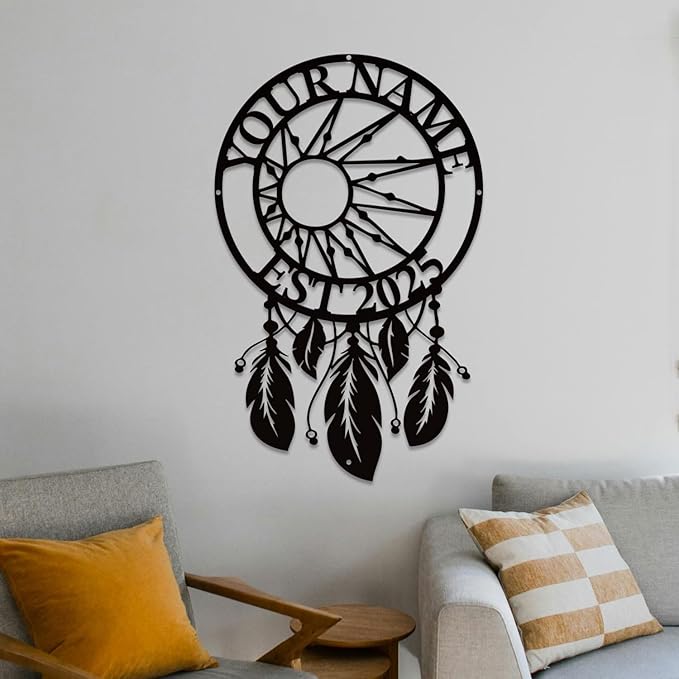 Personalized Dream Catcher Metal Wall Art - Custom Name Iron Sign for Home Decor, 8-30 Inch Black (Style H)