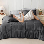 JOLLYVOGUE Twin Comforter Set, Ultra-Soft Bed in a Bag Twin Size 5 Pieces, Oeko-TEX Certified Bedding Set with Down Alternative Comforter, Sheets, Pillowcases & Shams, Dark & Light Grey