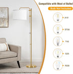GyroVu Floor Lamp for Living Room, Adjustable Height Standing Lamps with 350° Rotate White Lampshade, 67.5-Inch Modern Tall Lamp Dimmable Floor Lamps for Corner Bedroom Home Office (Bulb Included)