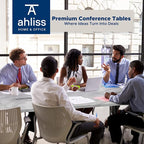 Sturdy Conference Table with Cable Management Grommets Modern Rectangle Office Meeting Table with Wood Tabletop and Metal Frame & Legs- Easy Assembly Boardroom Table (White Marble, 10 Foot)