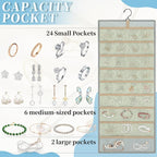 GMAK Hanging Jewelry Organizer with Hanger Metal Hooks, Double-Sided Jewelry Holder Accessories Organizer Storage Roll for Jewelry, Earrings, Bracelets, Necklaces, Rings - Light Grey