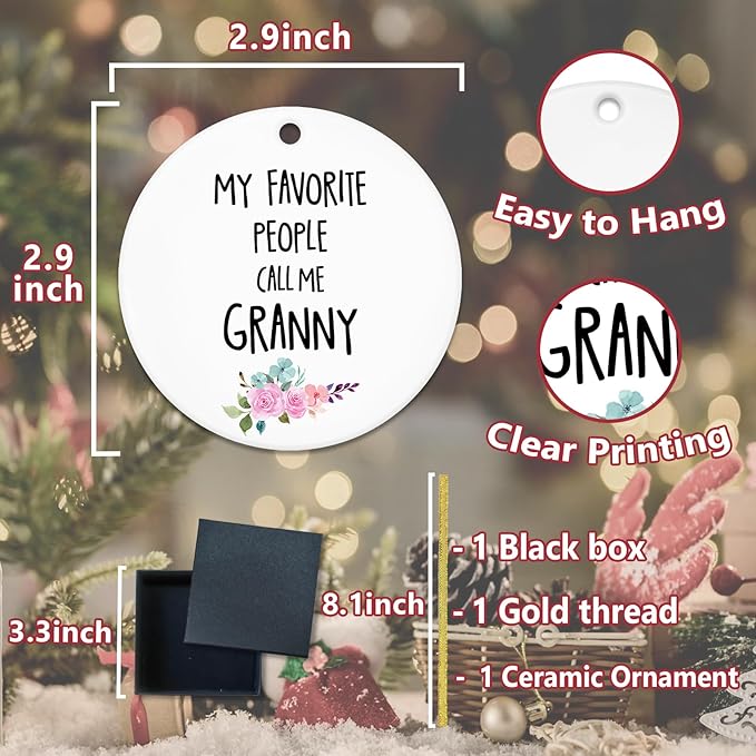 My Favorite People Call Me Granny Ornament, Grandma Mother's Day Birthday Gifts from Grandkids Ceramic Ornament Keepsake, Gifts for Granny Hanging Ornaments for Christmas Tree Decoration
