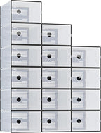 DUMOS Clear Shoe Storage Boxes, 15-Pack Plastic Stackable Shoe Containers with Lids, Display Sneaker Case Organizer for Closet, Under Bed, Entryway,Black (Fit Size 9)