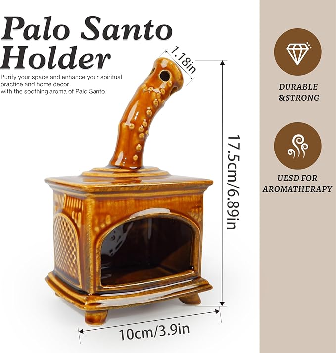 Farmland Brown Ceramic Palo Santo Holder & Mini Chiminea Smudge Bowl - Versatile Burner for Sage Sticks, Incense Cones, Copal & Candles - Perfect for Yoga,Zen Ash,Meditation & Mindfulness