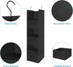 MAX Houser 6 Tier Shelf Hanging Closet Organizer, Closet Hanging Shelf with 2 Sturdy Hooks for Storage, Foldable (Black-D3)