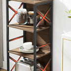Small Bookshelf,5 Tier Industrial Bookshelf with Metal Frame and Backboard,Narrow Rustic Brown Book Shelf,Book case for Small Spaces,Living Room,Bedroom and Home Office