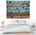 VUMIVI Dog Paw Print Tapestry Rustic Farmhouse Vintage Wood Paneling Home Decor Tapestry Wall Hanging for Living Room Bedroom Dorm Classroom Aesthetic Decor W80xL60in