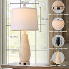Farmhouse Table Lamps Set of 2 with USB C+A Ports and AC Outlet, 26.5" Cream Vintage Lamps for Bedroom Nightstand