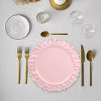 13" Pink Charger Plates, Set of 6 Plastic Textured Chargers for Dinner Plates with Embossed Rim, Table Décor, Party, Wedding, Holiday