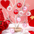 JULMELON 24 Pcs Valentine's Day Ball Ornaments, Red Pink White Heart Decorations with Letters, Plastic Hanging Orbs for Tree Party Supplies Valentine's Day Party Decor