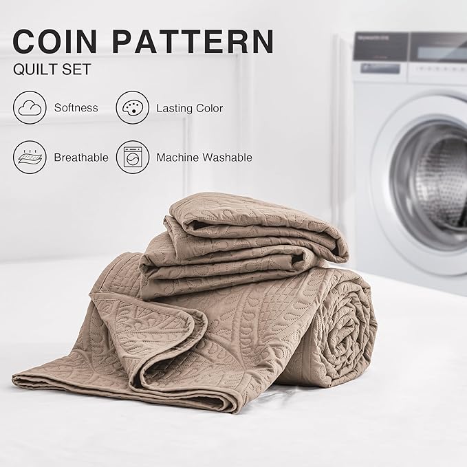 Love's cabin Twin Quilt Set Burlwood Bedspreads Bedding Set - Soft Bed Lightweight Bedspread Comforter - Modern Style Coin Pattern Coverlet for All Season - 2 Pieces (1 Quilt, 1 Pillow Sham)