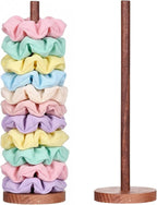 2 Pcs Scrunchie Holder Stand Hair Tie Organizer Vertical 15-20 Scrunchies Hairs Accessories Organizer Display Scrunchy Wood Hair Tie Holder Storage for Women Bathroom Bedroom Decor (Walnut wood, large)