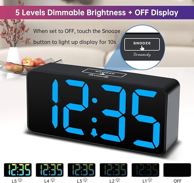 DreamSky Large Digital Alarm Clock Big Numbers for Seniors & Visually Impaired, RGB 9 Inches Desk Clock for Bedroom, Dimmable Jumbo Display, USB Ports, Loud Alarm for Heavy Sleepers, Adjustable Volume