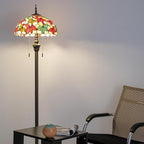 Tiffany Floor Lamp, 16" Stained Glass Maple Leaf Shade with Antique Bronze Base, 2-Light E26 Pull Chain Standing Reading Light for Living Room Bedroom16x16x64 Inches (White Maple Leaf)