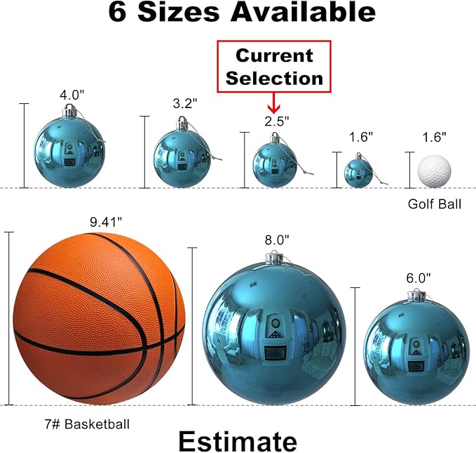 Baby Blue & Silver 2.5" Christmas Balls Christmas Tree Decoration Ornaments Shatterproof Hanging Balls for Birthday Halloween Holiday Wedding Decorations Set of 24pcs