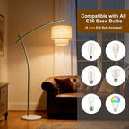 Lightdot Arc Floor Lamp for Living Room, Modern Standing Tall Lamps with Double Linen Lampshade, Tall Hanging Pole Lamp with Bulb Included for Bedroom Sofa Beside/Corner Decor - Grayish Green