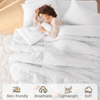 MUXHOMO 7 Pieces Queen Comforter Set, Seersucker Bed in a Bag Queen Size, All Season Luxury Bedding Set with Comforter, Flat Sheet, Fitted Sheet, Pillowcases & Shams, White