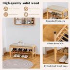 Shoe Bench, Entryway Bench, Wood 2-Tier Shoe Rack with Cushion Padded Seat Shoe Organizer (31.5",Beige+Nature)