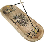 VANIYA CRAFTS® Wooden Handmade Tree of Life Design Boat Shape Incense Holder Stand Insence Tray for Home Decor Restaurant (11X4, Natural Black)