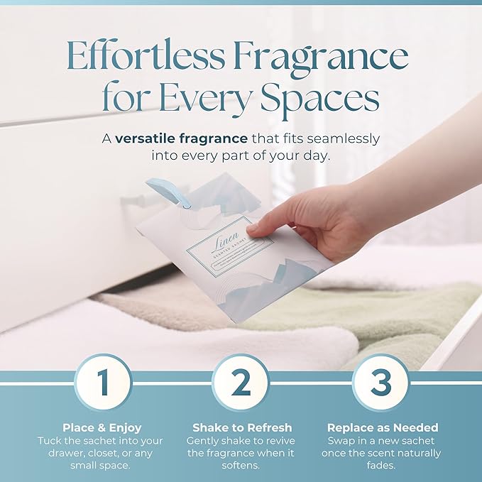 15 Pack Fresh Linen Sachets For Drawers and Closets, Scented Sachets for Drawers, Closet Freshener Sachet for Drawers to Refresh Any Space, Fresh Linen Sachet Bag Scented Drawer Fresheners for Dresser