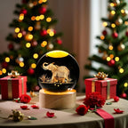 Elephants Gifts for Women Men 3D Elephant Crystal Ball with Wooden Light Base Glass Elephant Figurines Decor for Elephants Lovers on Christmas Valentine's Day Birthday (Diameter 2.36 inches)