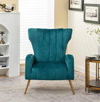 Modern Velvet Accent Chair, Channel Tufted Bedroom, Office or Living Room Furniture with Elegant Metal Legs, 26" Wide Armchair, Blueish Green