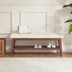 LEILISI Entryway Shoe Bench with Storage, End of Bed Bench, Linen Upholstered Button-Tufted Seat Bench with Solid Wood Frame for Living Room, Bedroom (Beige, 43.3'')