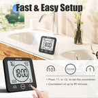 Baldr Shower Clock Waterproof Bathroom Clock with Timer/Temperature/Humidity, Digital Timers for Kids and Adults, Bath Kitchen Study, Black