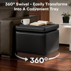 Swivel Storage Ottoman with Hidden Compartment, Square Faux Leather Footstool, Solid Acacia Wood Frame, 500 lbs Capacity, No Assembly Required, for Living Room & Bedroom