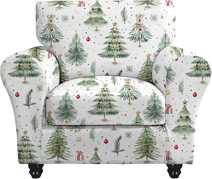 KRFOONN 2 Piece Chair Covers Printed Sofa Covers Couch Covers Washable Armchair Sofa Couch Slipcover Furniture Protector with Elastic Bottom for Living Room (Armchair, Christmas 02), Small