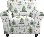 KRFOONN 2 Piece Chair Covers Printed Sofa Covers Couch Covers Washable Armchair Sofa Couch Slipcover Furniture Protector with Elastic Bottom for Living Room (Armchair, Christmas 02), Small