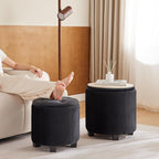 Big Round Ottoman with Storage Set of 2-Upholstered Velvet Vanity Stool for Makeup Multifunctional Foot Rest Coffee Table Padded Seat Tufted Ottomans for Living Room&Bedroom (Big Black)