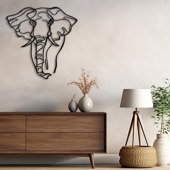 SIGNLEADER Metal Wall Art Decor Elephant Minimalist Modern Abstract Wall Sculpture Hangings Home Decoration for Living Room, Bedroom, Bathroom, Kitchen, Outdoor - 36" Black