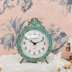 NIKKY HOME Antique Table Clock Silent Non-Ticking, Small Shelf Desk Top Clock Battery Operated Rustic Distressed Design, Shabby Chic Home Decor for Fireplace Mantel, Desktop, Countertop- Green