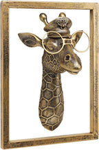 JJALIGHTS Animal Heads Wall Decor Resin Animals Sculptures Head Wall Hanging Decoration Imitation Copper vintage Wall Sculpture for Living Room Bedroom Office(Giraffe,Includes Metal Frame)