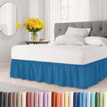 Wrap Around Dust Ruffle Bed Skirt - Denim Blue - for King Size Beds with 12 Inch Drop - Elastic Strap - Adjustable Pleated Bedskirt with Brushed Fabric and Wrinkle Free - for Women, Men, Kids & Teens