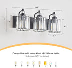 3-Light Black Bathroom Light Fixtures Over Mirror Modern Vanity Lights Crystal Wall Sconce Vintage Bathroom Lighting with Crystal Shade E26 Base for Bedroom, Living Room, Hallway