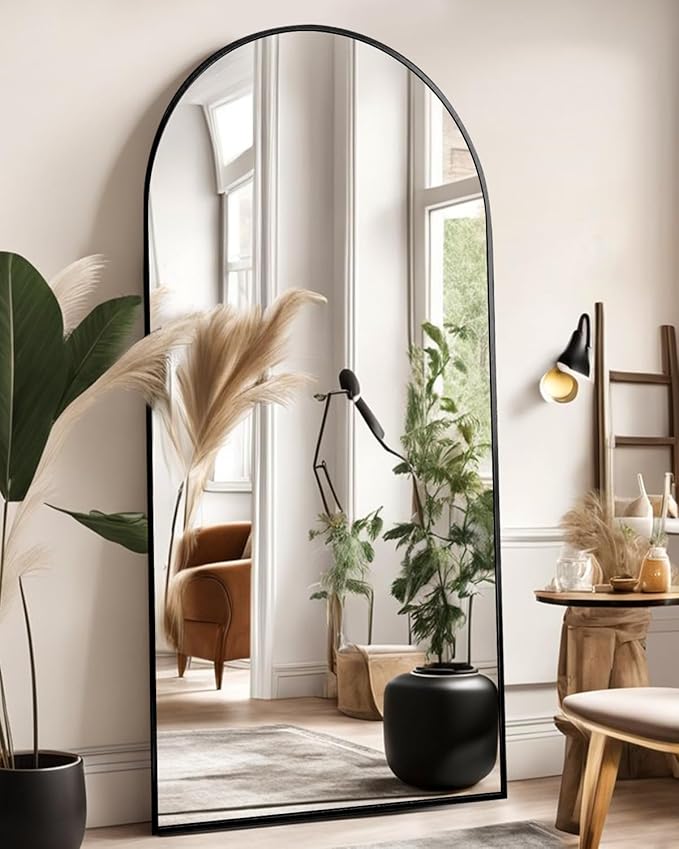 Arched Full Length Mirror, Floor Mirror with Stand, 71"x26" Large Wall Mirror Full Length, Body Floor Mirror, Wall Mounted for Bedroom, Black