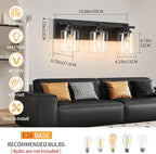 3 Light Modern Bathroom Light Fixtures Over Mirror, Black Vanity Lights for Bathroom Wall Sconces with Clear Glass Shades, E26 Socket (Bulbs Not Included)