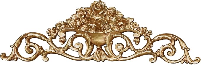 Touch of Class Giovana Aged Gold Acanthus Leaves and Roses Wall Topper - Picture Enhancements - Wall Decor Hanging for Bedroom, Bathroom, Dining Room, Living Room, Office
