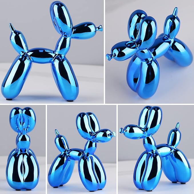 Balloon Dog Sculpture Modern Home Decor Collectible Figurines Funky Statues for Bedroom Trendy Animal Decor for Coffee Table Living Room Decor, 11.8*11.8*4.7inch, Blue