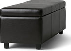 SIMPLIHOME Avalon Storage Ottoman Bench - 48 inch Wide Upholstered Vegan Leather Rectangular Lift-Top Ottoman in Tanners Brown, Contemporary Storage Bench for Living Room with High-Density Foam