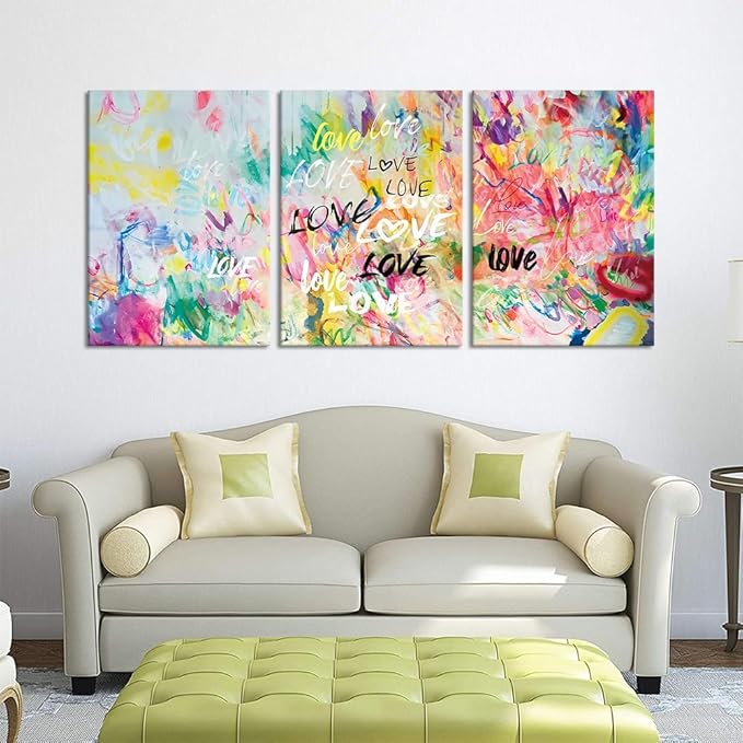 Novatique Colorful Flower Graffiti Canvas Wall Art Rose Wall Decor Beautiful Graffiti Street Painting Canvas Print for Living Room Home Decor, 20" x 28" x 3Pcs