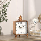 Vintage Gold Table Clock on Stand, Desk and Shelf Decor Clock, French Rustic Style Mantel Clocks for Farmhouse, Living Room, Bedroom, Bedside, Gift (8.5" H x 5.5" W)