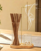 2-in-1 Glass Incense Holder for Sticks, Wooden Incense Burner with Ash Catcher & Incense Storage, Anti-Ash Flying Incense Stick Holder for Meditation, Yoga, Spa, and Home Decor(Natural Wood)
