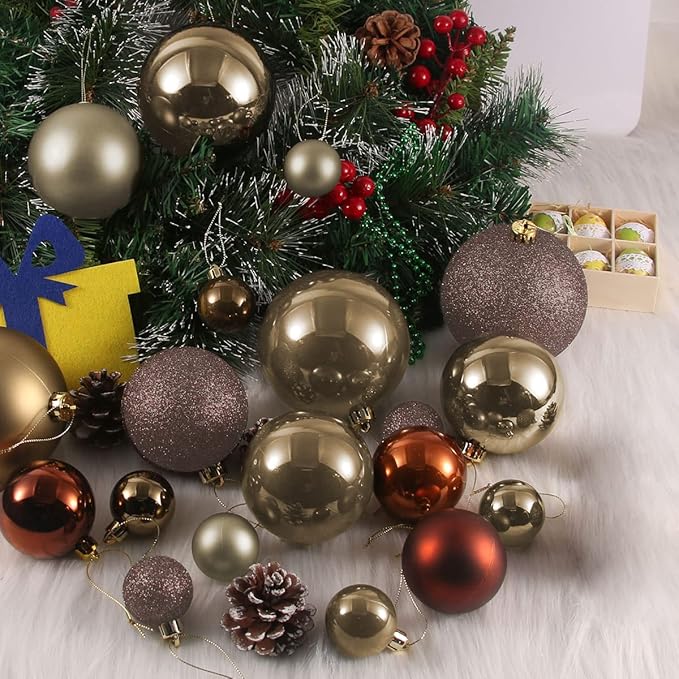 Vintage Copper 1.6" Small Christmas Balls Christmas Tree Decoration Ornaments Shatterproof Hanging Balls for Birthday Halloween Holiday Wedding Decorations Set of 24pcs