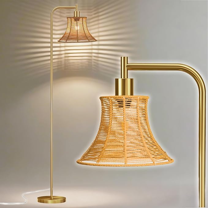 67" Modern Vintage Floor Lamp with Rope-Braided Lampshade - Ideal for Living Room, Bedroom & Office - Heavy Base, Pedal Switch, Stable & Convenient Lighting Solution(Include E26 Bulb)