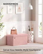 SONGMICS Mazie Collection - 30 Inches Storage Ottoman, Foldable Storage Bench with Flipping Lid, 660 lb Load Capacity, for Entryway, Living Room, Bedroom, Velvet Fabric, Jelly Pink ULSF048SA03