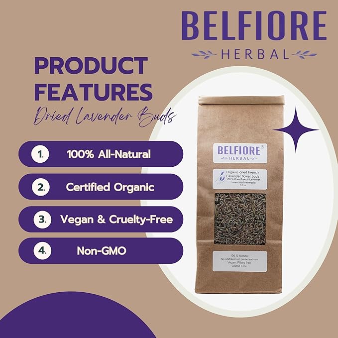 100% All Natural Dried French Lavender Flower Buds | Organic, Non-GMO | Skin Care, Crafts, Tea, Sachets, Potpourri | Made in The USA | 5.5 oz